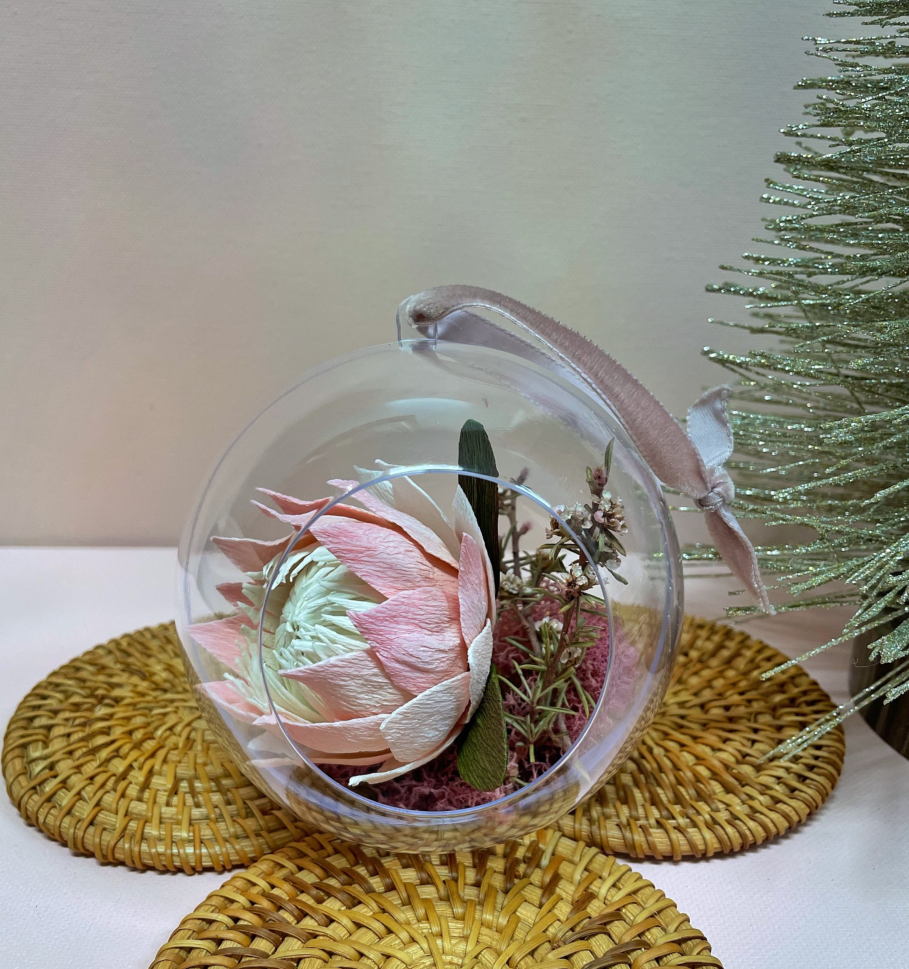 Clear Globe King Protea Ornament